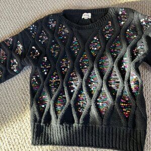 NWOT BIBI Sequin Sweater Black Rainbow L